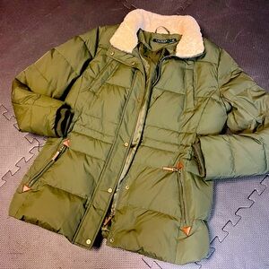 Ralph Lauren Olive Green Quilted Jacket with Sherpa collar size M